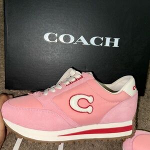 pink, red, and white coach shoes size 8 in women’s